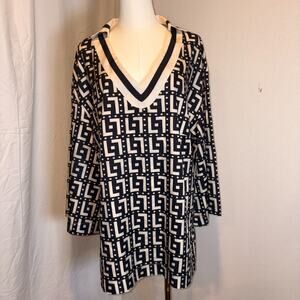 CHICME top/Size 1XL/black & tan Geometric/v-neck/Vacation/Cruise/Beach Coverup